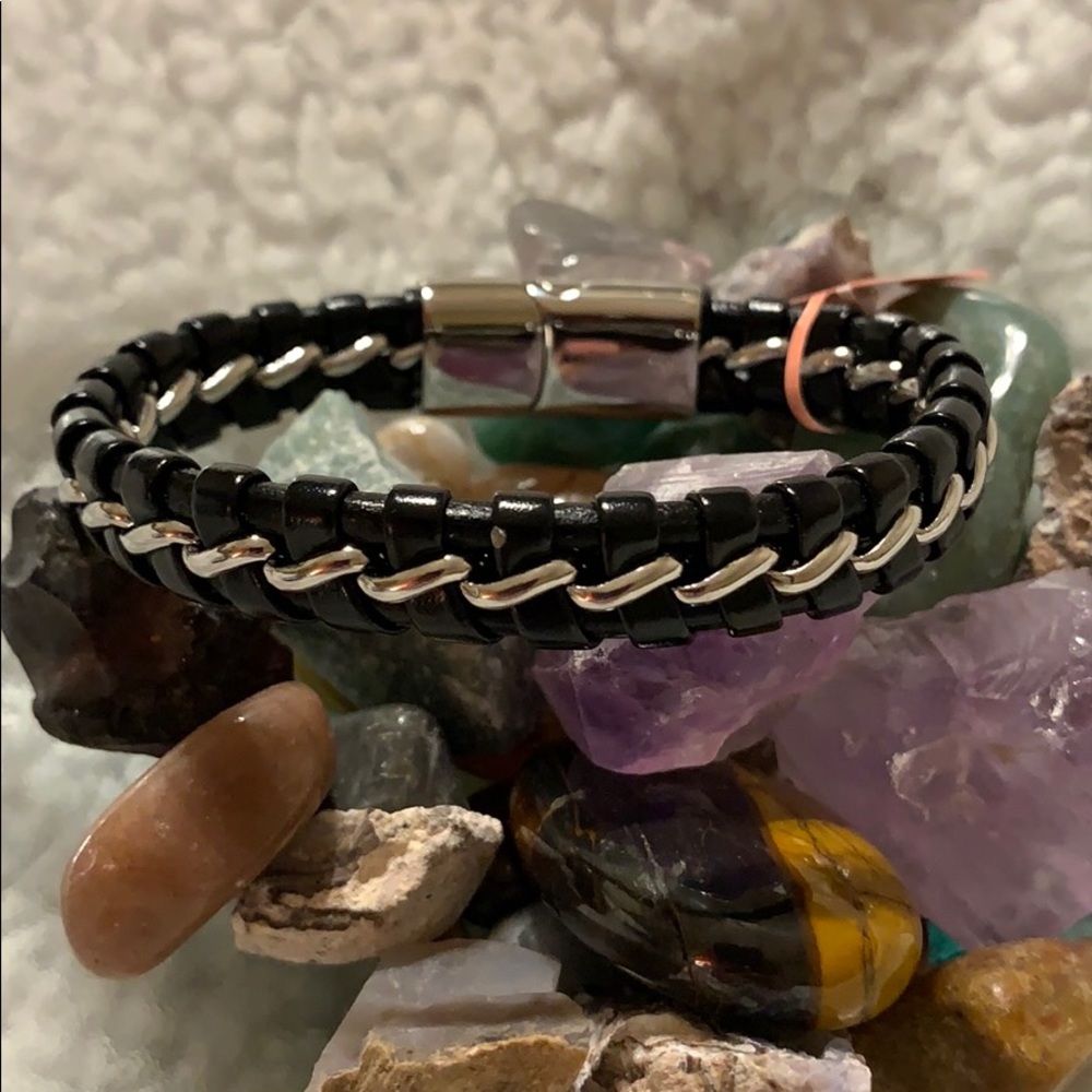 BNWT Stainless Steel and Faux Leather Bracelet